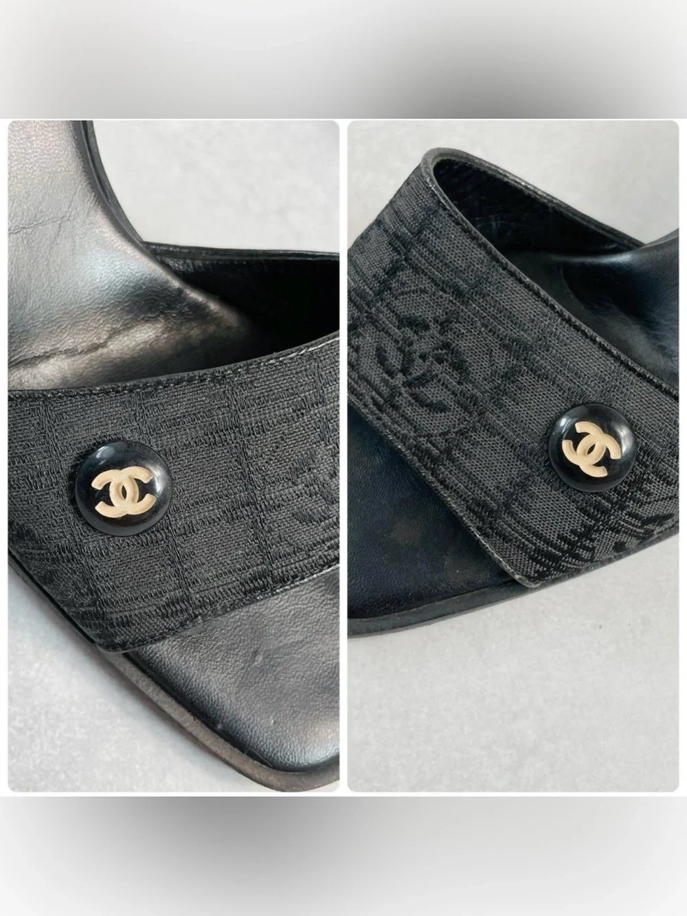 CHANEL Black Heeled Mules Sandals / Size 36.5 / Travel Line COCO / Vintage